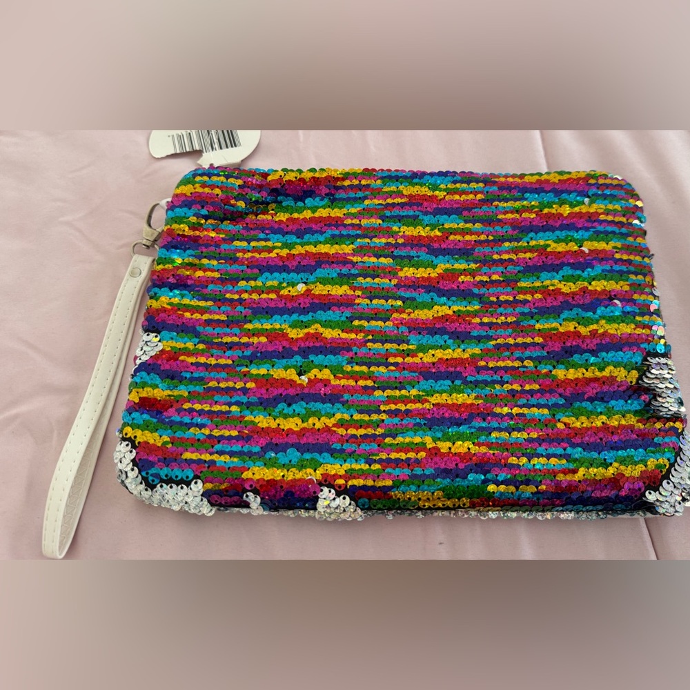 NWT Chloe Alexis Multicolor Sequin Clutch cosmetic bag size 10x7 boho maximalist